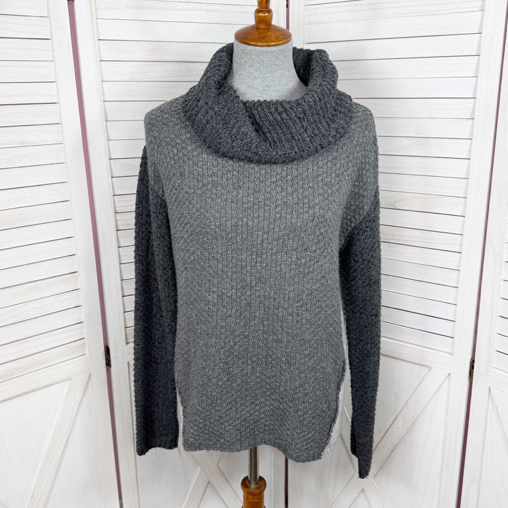 By & By Multi Knit Cowl Neck‎ Pullover Sweater Grey Colorblock Medium
